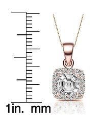 Sterling Silver with Colored Cubic Zirconia Asher Cut Square Framed Drop Pendant