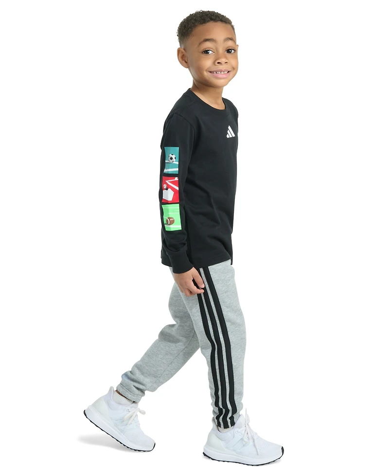 adidas Toddler & Little Boys Long-Sleeve Graphic T-Shirt Jogger Pants, 2 Piece Set