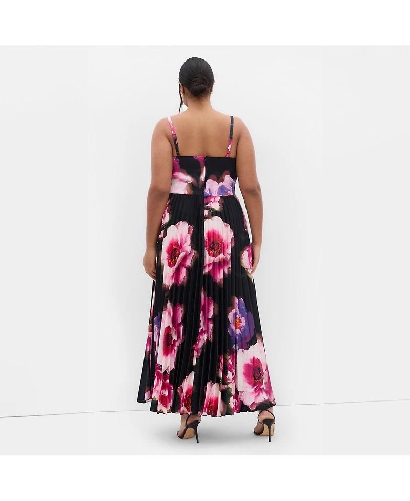 City Chic Plus Ariana Pleat Print Maxi Dress