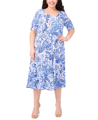 Msk Plus Printed Jersey Elbow-Sleeve Midi Dress