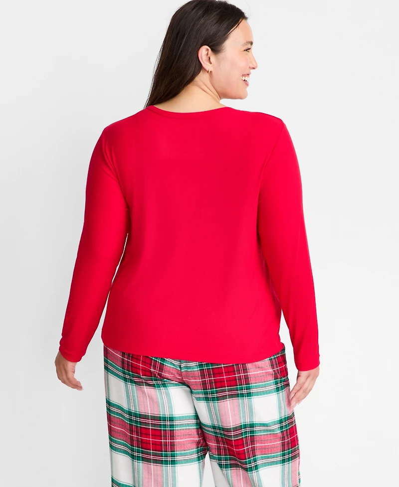 State of Day Women's Long-Sleeve Ribbed Henley Sleep Top Xs-3X, Created for Macy's