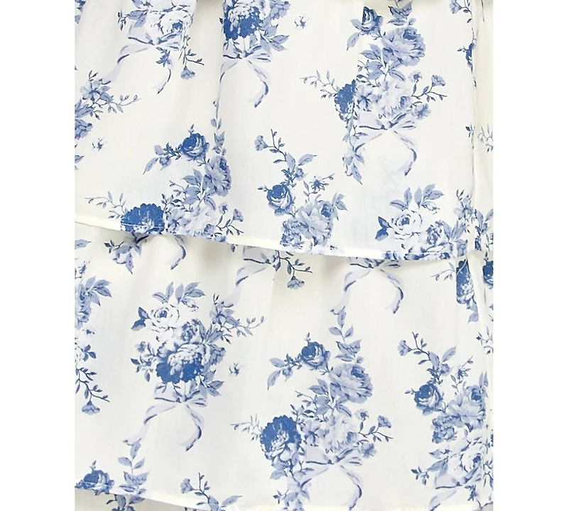 Crystal Doll Juniors' Floral Print Tie-Shoulder Tiered Dress