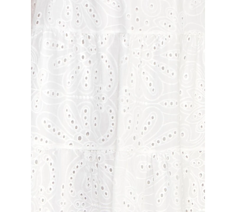 Crystal Doll Juniors' Cotton Eyelet Tie-Back Tiered Dress