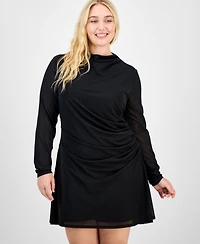 Bar Iii Trendy Plus Long-Sleeve Mesh Mini Dress, Macy's Exclusive