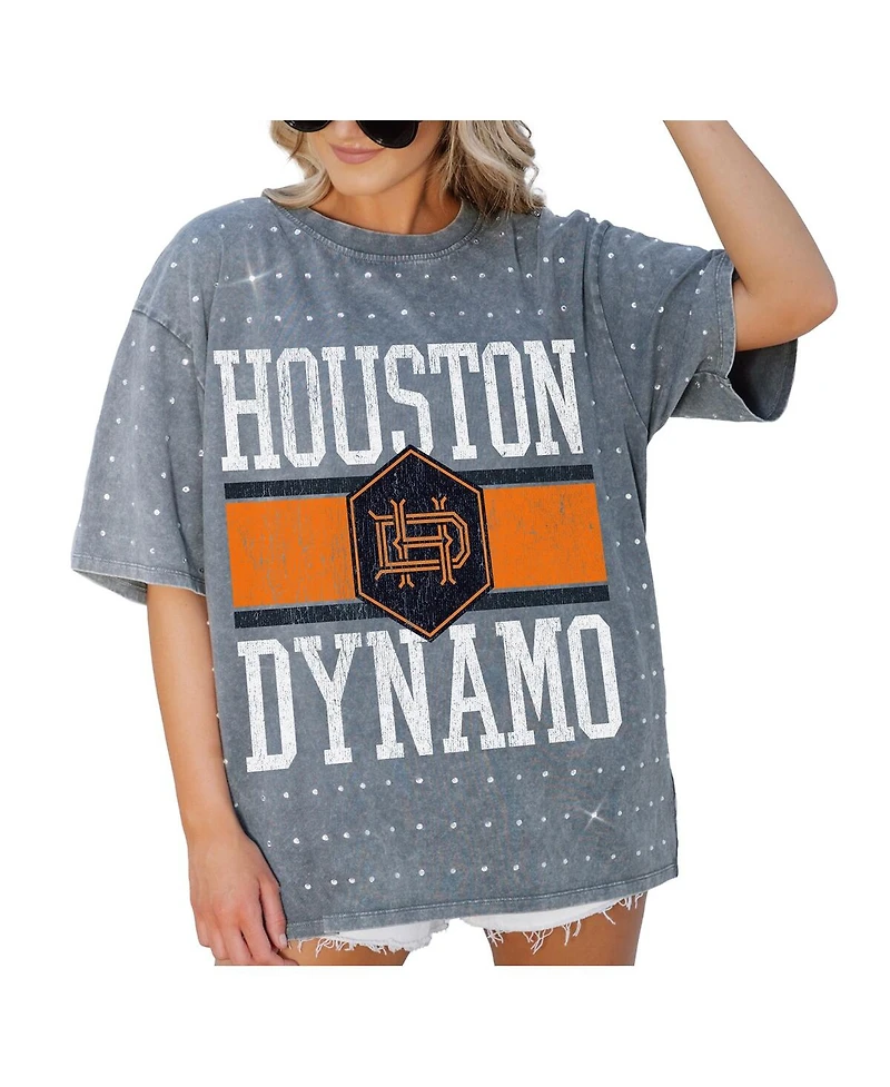 Gameday Couture Women's Gray Houston Dynamo Fc Oversized Mini Rhinestone Classic T-Shirt