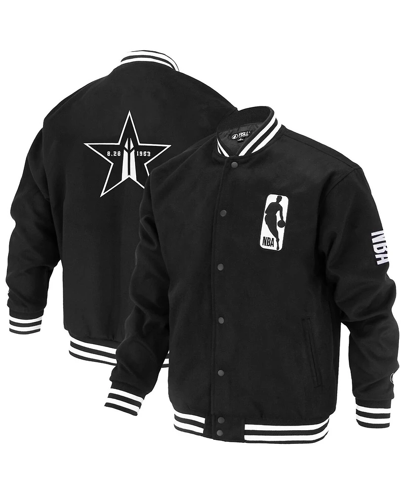 Fisll Men's and Women's Black Nba Logoman Shadow Collection Full-Snap Varsity Jacket