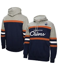 Mitchell & Ness Men's Navy/Gray Edmonton Oilers Head Coach Pullover Hoodie Sweatshirt