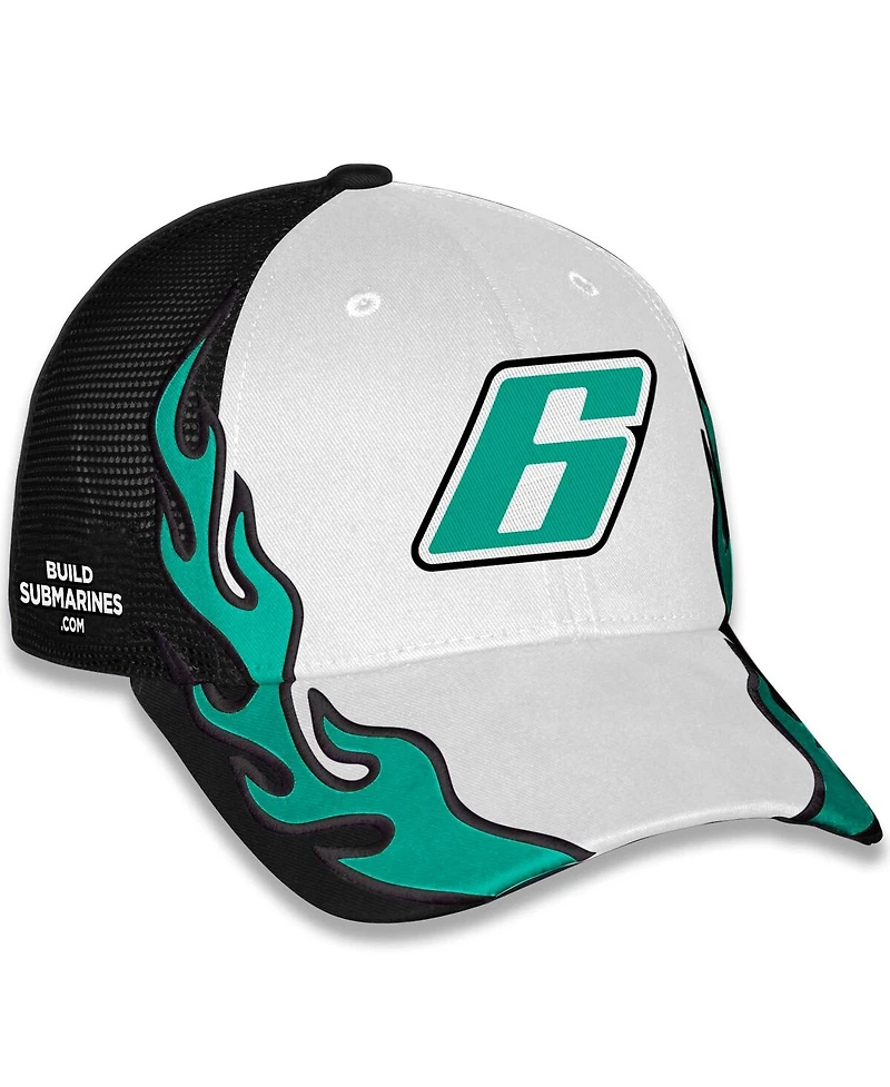 Checkered Flag Sports Men's and Women's Black/White Brad Keselowski BuildSubmarines.com Flame Trucker Adjustable Hat