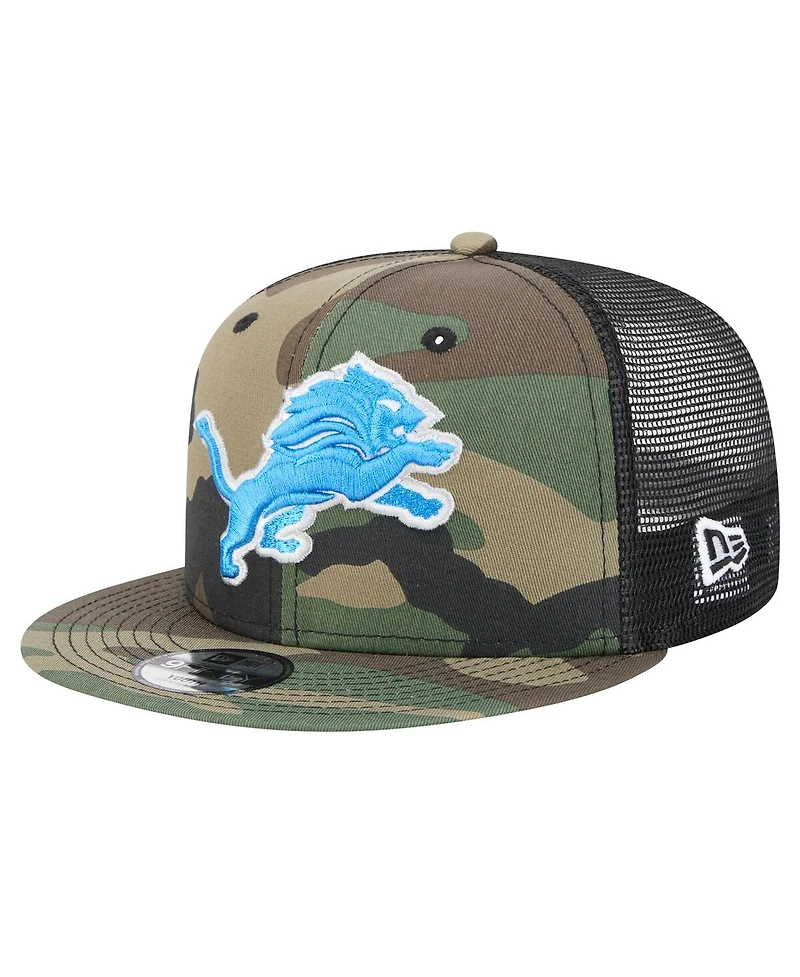 New Era Big Boys and Girls Camo Detroit Lions Throwback Main Trucker 9FIFTY Snapback Hat