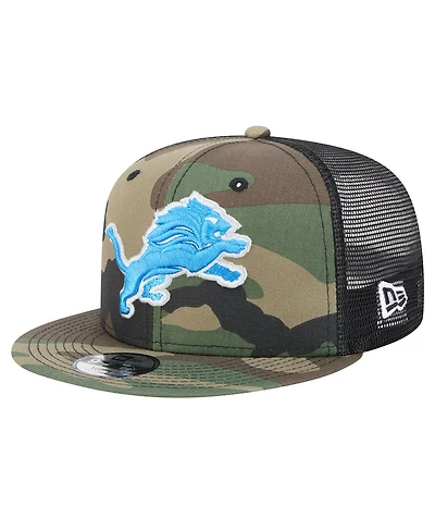 New Era Big Boys and Girls Camo Detroit Lions Throwback Main Trucker 9FIFTY Snapback Hat