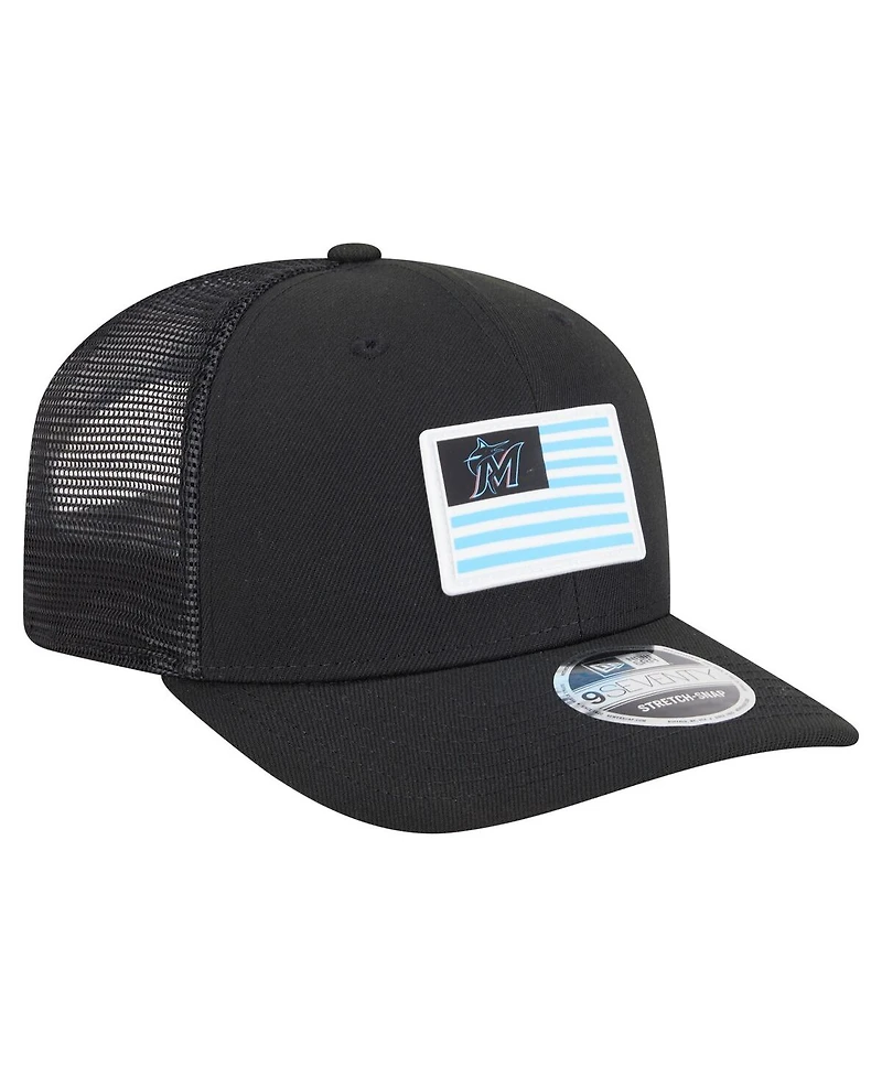 New Era Men's Black Miami Marlins Flag 9SEVENTY Coolera Stretch-Snap Hat