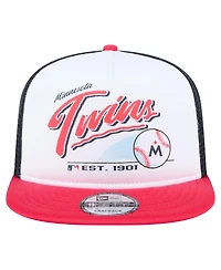 New Era Men's White/Red Minnesota Twins Retro Script Trucker 9FIFTY Snapback Hat