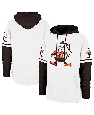 '47 Brand Men's White Cleveland Browns Throwback Shortstop Pullover Hoodie