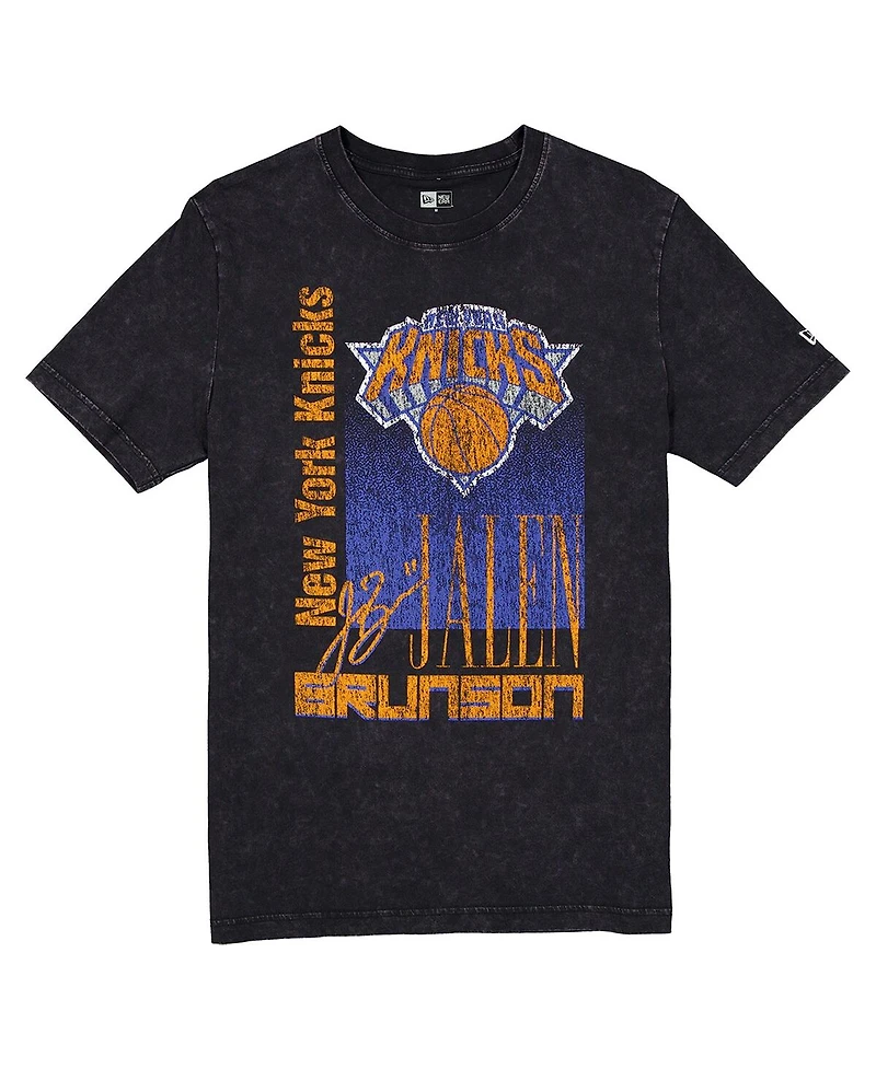 New Era Men's Jalen Brunson Black York Knicks Full Court Press Mineral Wash Player T-Shirt
