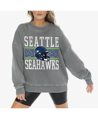 Gameday Couture Women's Gray Seattle Seahawks Vintage Wash Oversized Crewneck Fleece Pullover Top