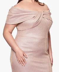 Betsy & Adam Plus Off-The-Shoulder Long Sheath Dress