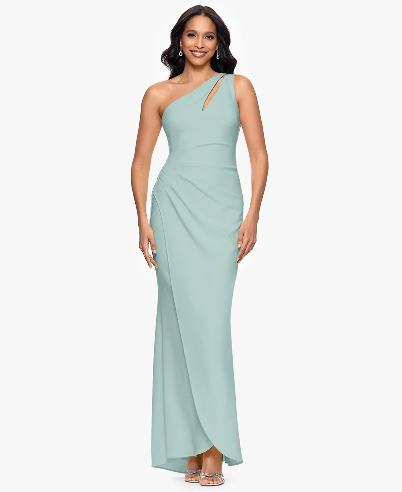 Betsy & Adam Petite One-Shoulder Ruched Gown