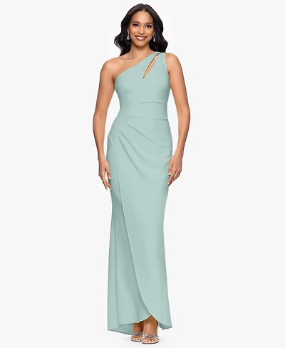 Betsy & Adam Petite One-Shoulder Ruched Gown