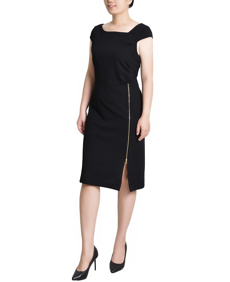 Ny Collection Petite Cap Sleeve Exposed Zipper Dress