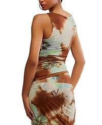 Free People Women's Ash Printed Ruched Mesh Top