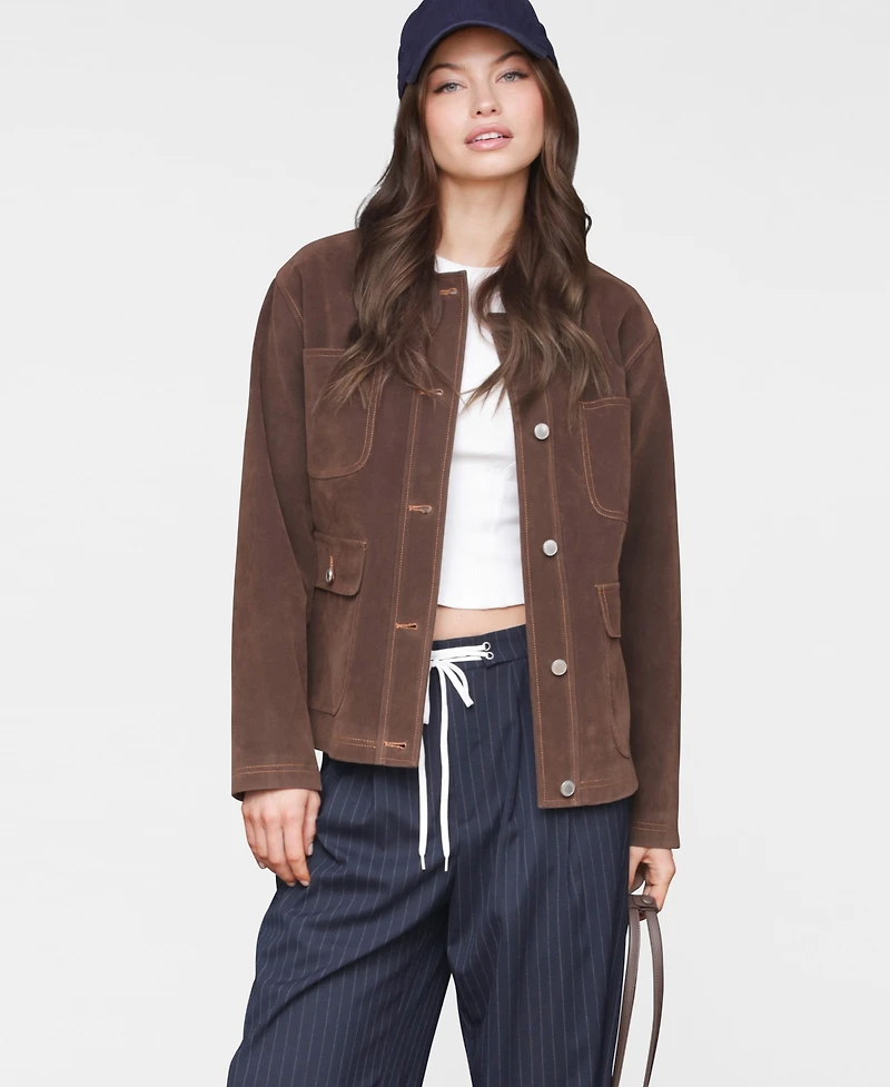 Avec Les Filles Women's Wing-Collar Faux-Suede Jacket