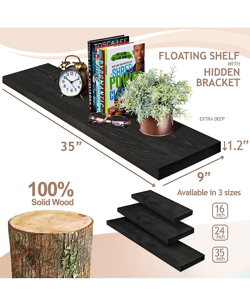 Sorbus 2 Pack 35" Solid Wood Floating Shelves - for Bathroom Decor, Books, Bedroom & Living Room