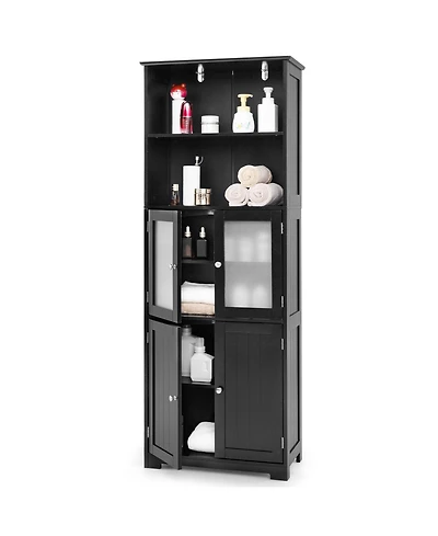 Slickblue 6-Tier Freestanding Bathroom Cabinet with 2 Open Compartments and Adjustable Shelves