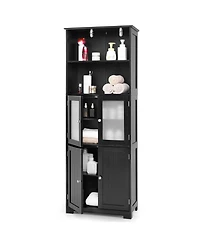 Slickblue 6-Tier Freestanding Bathroom Cabinet with 2 Open Compartments and Adjustable Shelves