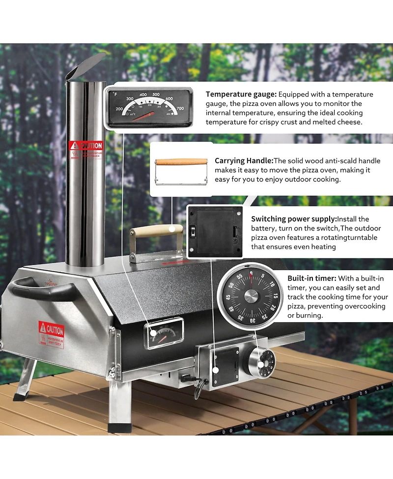 Mondawe 12" Outdoor Premium Stainless Steel Pizza Oven,Portable Automatic Rotatable Multi-Oven