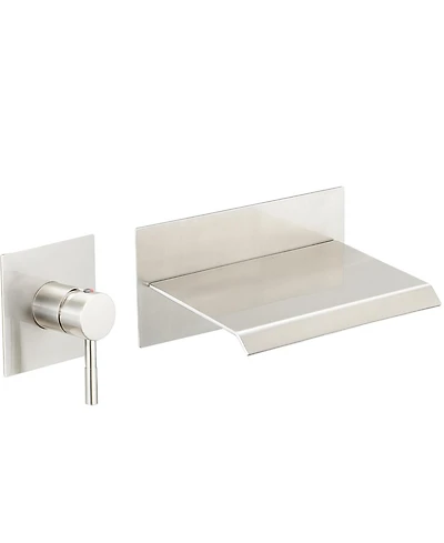 Single Handle Wall Mount Spout Waterfall Bathroom Faucet Brushed Nickel