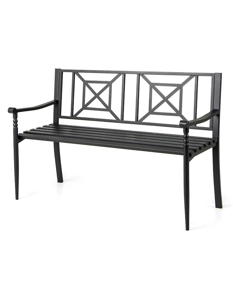 Gymax 51'' Metal Bench Slatted Garden Bench for 2-3 People Patio Park-Style Loveseat