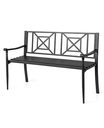 Gymax 51'' Metal Bench Slatted Garden Bench for 2-3 People Patio Park-Style Loveseat