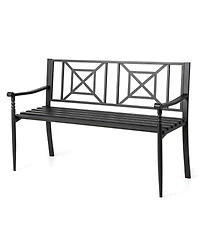 Gymax 51'' Metal Bench Slatted Garden Bench for 2-3 People Patio Park-Style Loveseat