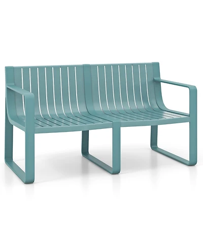 Gymax Patio Loveseat 2-Person Bench w/ Curved Backrest Slatted Design for Backyard