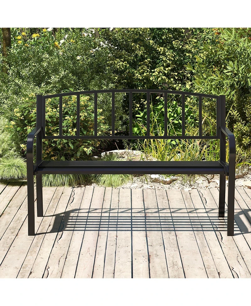 Gymax 50 Inches Garden Bench w/ Slatted Backrest & Curved Armrests for Porch