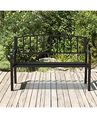 Gymax 50 Inches Garden Bench w/ Slatted Backrest & Curved Armrests for Porch