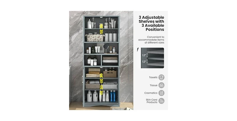 Tall Bathroom Cabinet Large Floor Storage Cabinet with Acrylic Doors and 3 Cubes