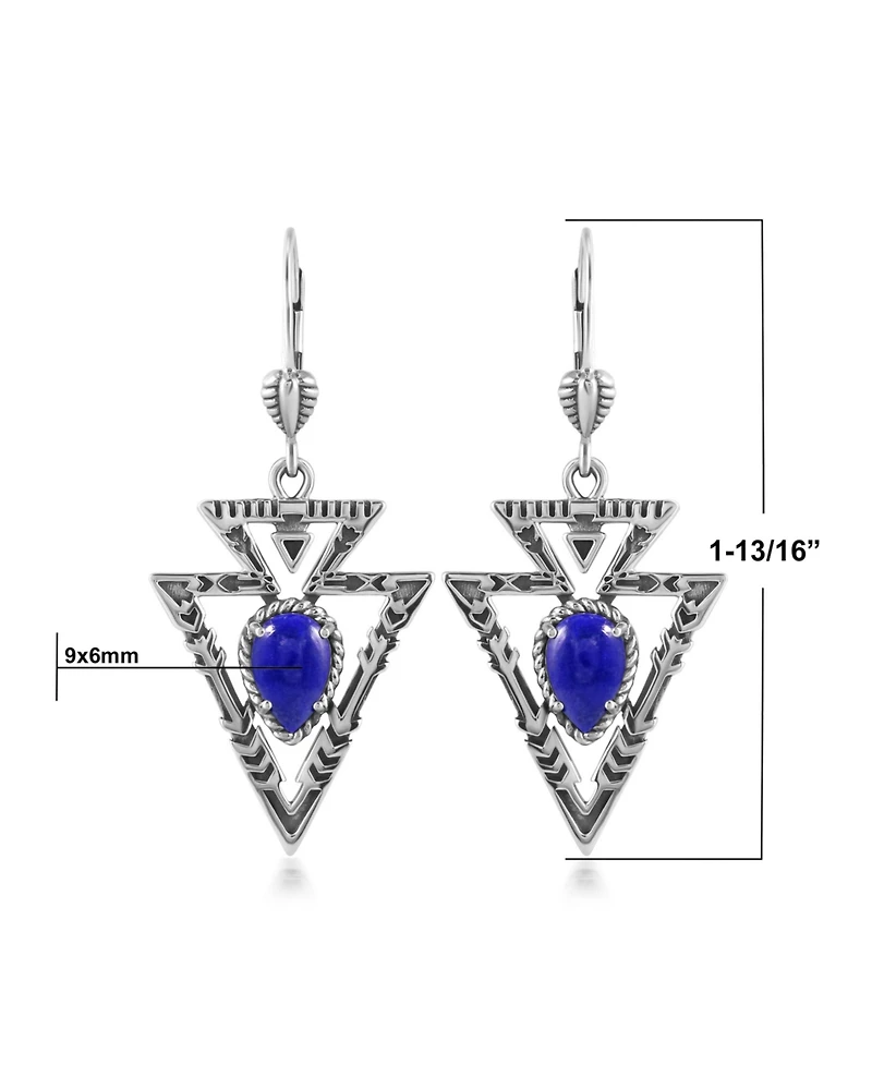 American West Jewelry Sterling Silver Lapis Arrowhead Lever Back Earrings