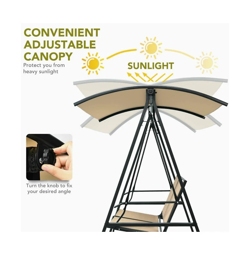 2 Person Patio Swing with Weather Resistant Glider and Adjustable Canopy