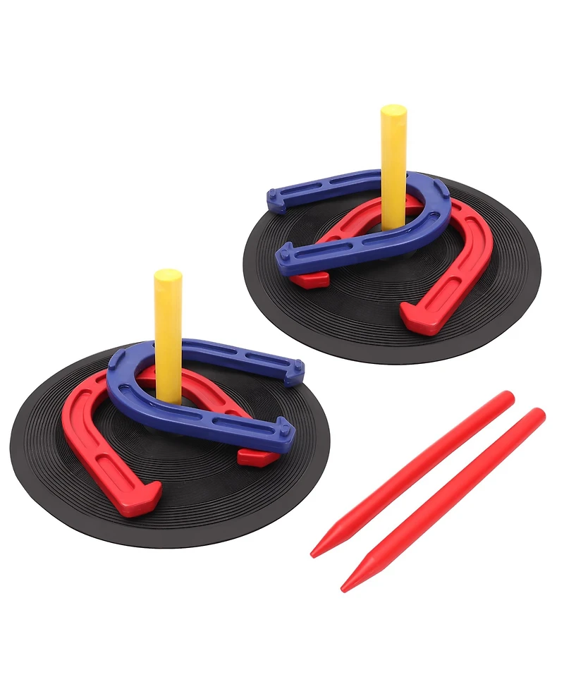 Gse Games & Sports Expert Rubber Horseshoe Game Set, 4 Horseshoes (2 Red/2 Blue), 2 Rubber Mats with Posts, and 2 Plastic Stakes
