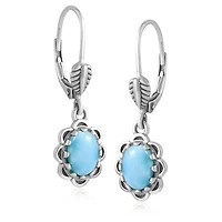 American West Jewelry Sterling Silver Larimar Concha Lever Back Dangle Earrings