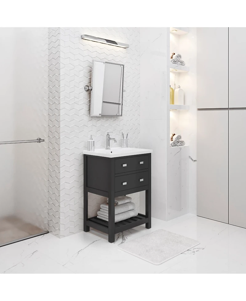 Viola 24 in. W Bath Vanity in Dark Espresso with Ceramic Vanity Top in White with Integrated White Basin