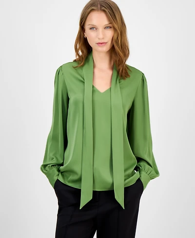 T Tahari Women's Bow-Neck Tie Blouse
