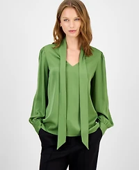 T Tahari Women's Bow-Neck Tie Blouse
