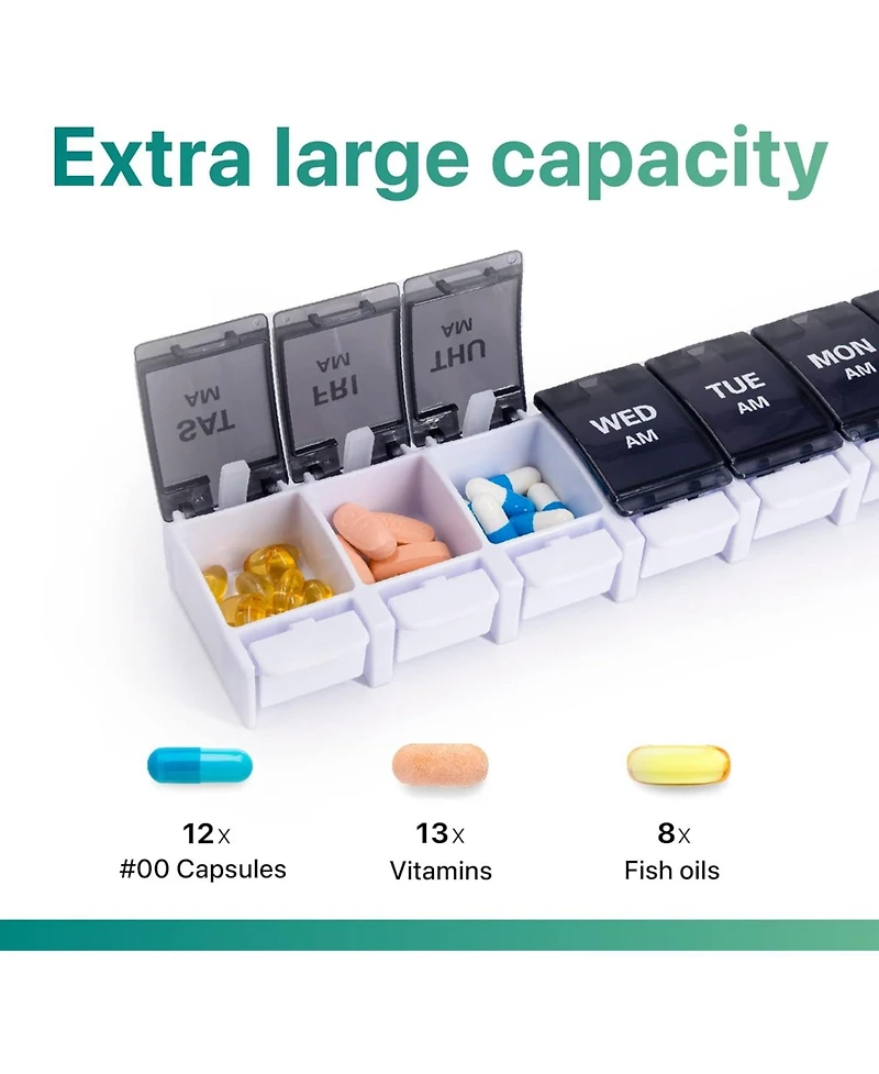 Sukuos Weekly Pill Organizer 7 Day 2 Times A Day, Am Pm Medicine Box with Easy Push Button
