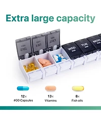 Sukuos Weekly Pill Organizer 7 Day 2 Times A Day, Am Pm Medicine Box with Easy Push Button
