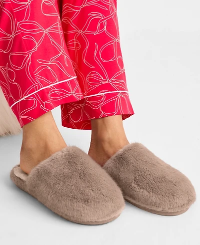 State of Day Women's Boxed Two-Tone Faux-Fur Slide Slippers, Macy's Exclusive