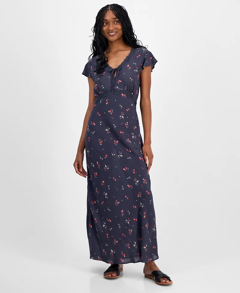 Lucky Brand Women's Floral-Print Lace-Trim Slip Dress