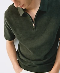 Mango Men's Openwork Cotton Knitted Polo Shirt