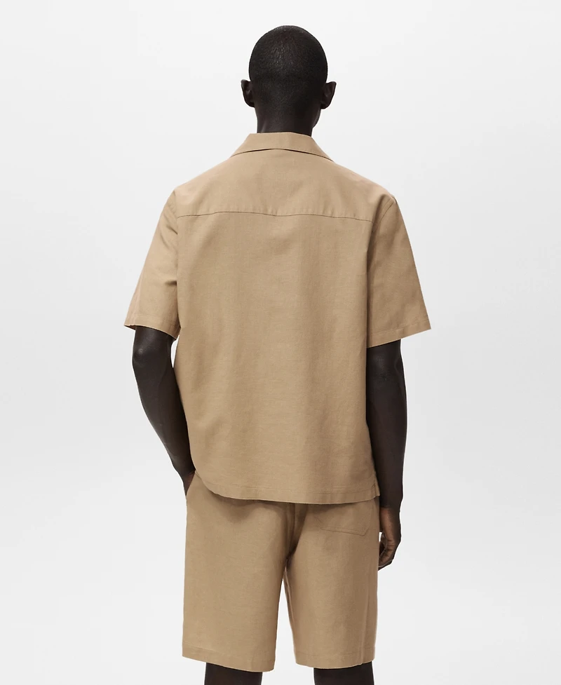 Mango Men's Bowling Collar and Pocket Linen Shirt